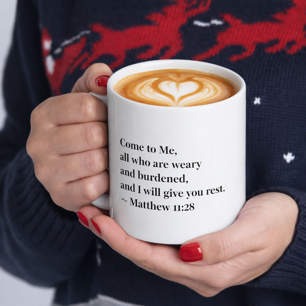 Matthew 11:28 Comfort Mug – Cup for Peaceful Mornings