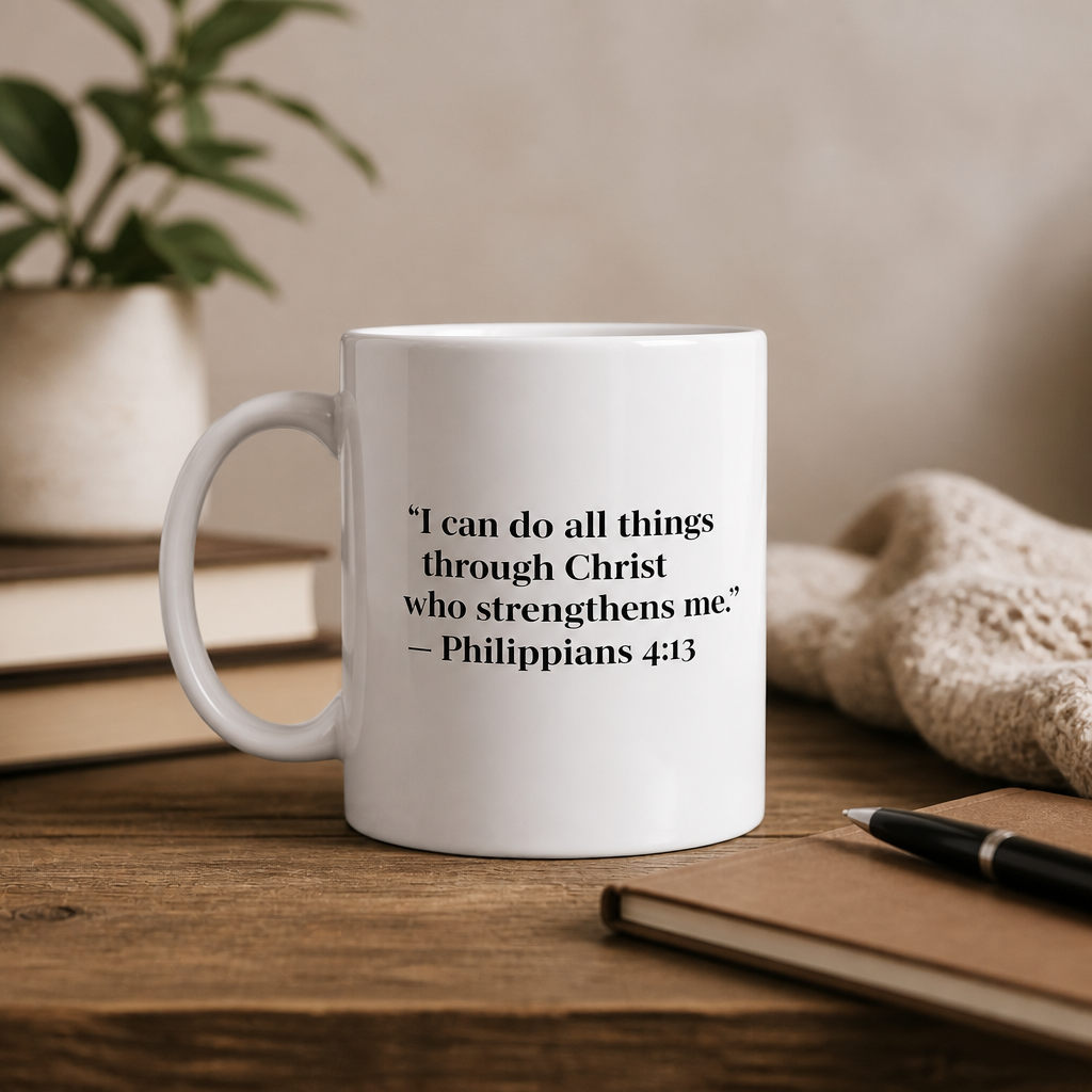 Philippians 4:13 Mug – Strength & Faith Cup
